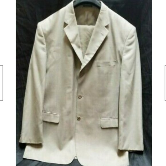 VANETTI Mens suit Khaki Tan Jacket Size 44L Dress pants Pleated 38L polyester - Picture 1 of 10